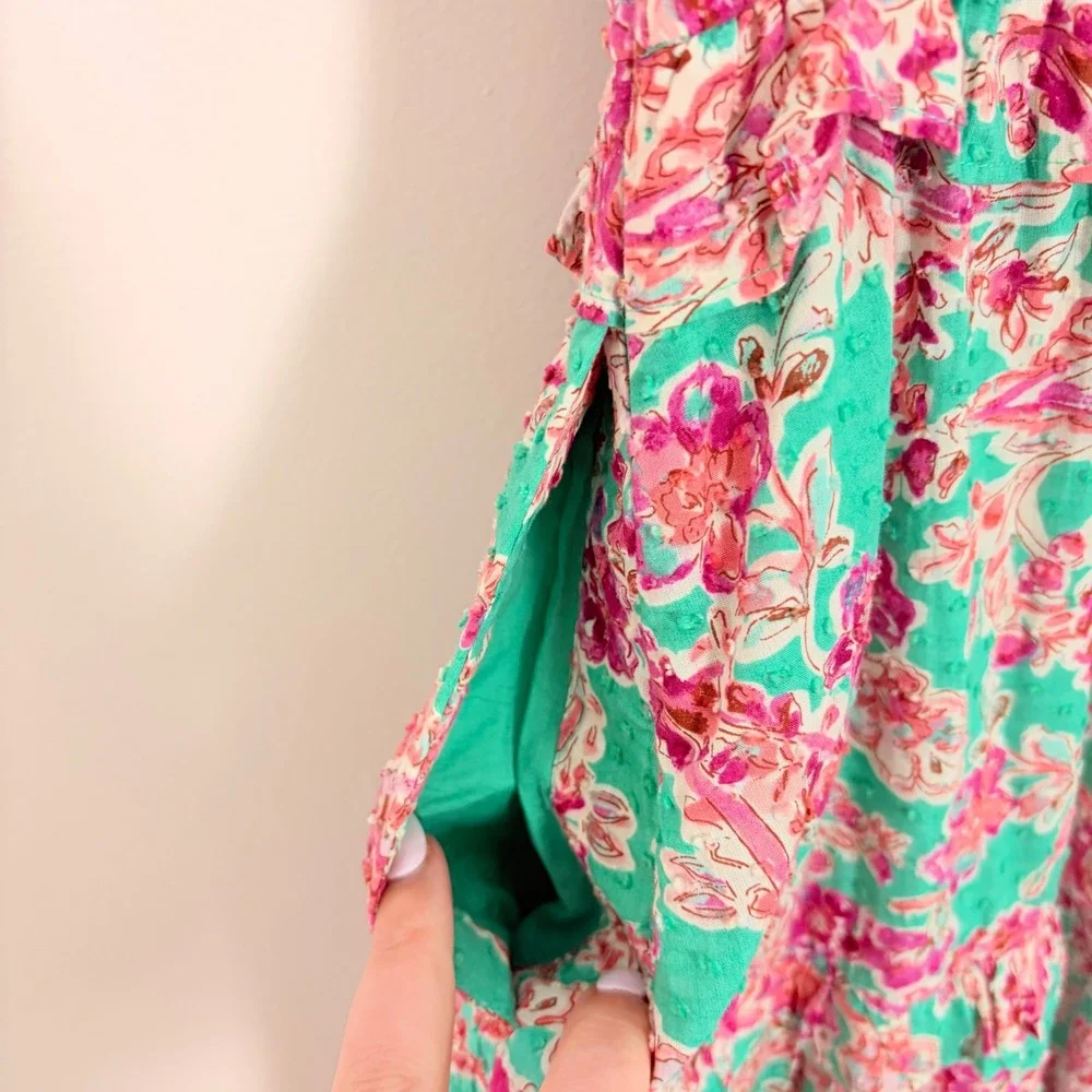 J Crew Womens Floral Paisley Ruffle Tiered Midi Sundress Green Pink 4 - Picture 10 of 10